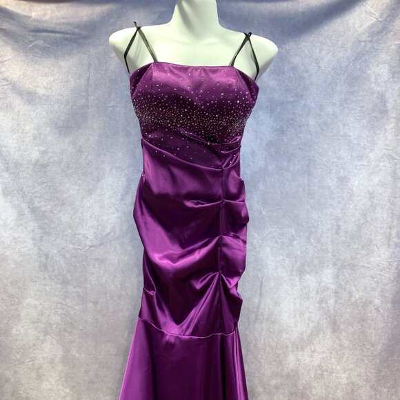Fitted Satin Mermaid Gown with Embellished Bust, Slit Skirt, and Tie Bustle - Picture 2 of 13